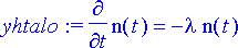 yhtalo := diff(n(t),t) = -lambda*n(t)