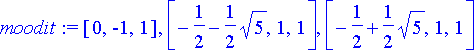 moodit := [0, -1, 1], [-1/2-1/2*sqrt(5), 1, 1], [-1...