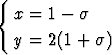 {
  x = 1 - s

  y = 2(1 + s)