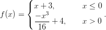        (        { x + 3,        x ≤ 0 f(x) =    − x3               .        (  ----+ 4,     x > 0           16       