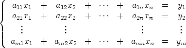    a11x1   +  a12x2   +  ...  +   a1nxn   =   y1
{  a21x1   +  a22x2   +  ...  +   a2nxn   =   y2
     ..           ..                  ..         ..
     .           .                  .         .
   am1x1   +  am2x2   +  ...  +   amnxn   =  ym
