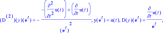 sij := {`@@`(D,3)(y)(exp(t)) = (diff(u(t),`$`(t,3))...