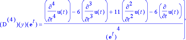 sij := {`@@`(D,3)(y)(exp(t)) = (diff(u(t),`$`(t,3))...