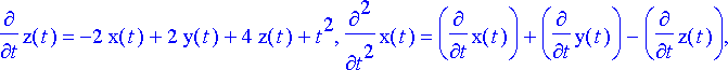 diff(x(t),t) = x(t)+y(t)-z(t)+1, diff(y(t),t) = -x(...