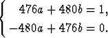 {
    476a + 480b =  1,

  - 480a + 476b =  0.