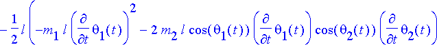 -1/2*l*(-m[1]*l*diff(theta[1](t),t)^2-2*m[2]*l*cos(...