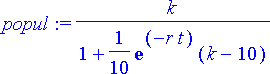 popul := k/(1+1/10*exp(-r*t)*(k-10))