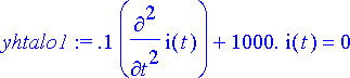 yhtalo1 := .1*diff(i(t),`$`(t,2))+.1e4*i(t) = 0