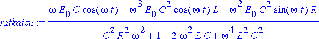 ratkaisu := (omega*E[0]*C*cos(omega*t)-omega^3*E[0]...