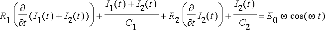 R[1]*diff(I[1](t)+I[2](t),t)+(I[1](t)+I[2](t))/C[1]...