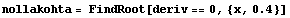 nollakohta = FindRoot[deriv == 0, {x, 0.4}]