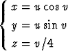 x=ucosv
{
y=usinv
z=v/4